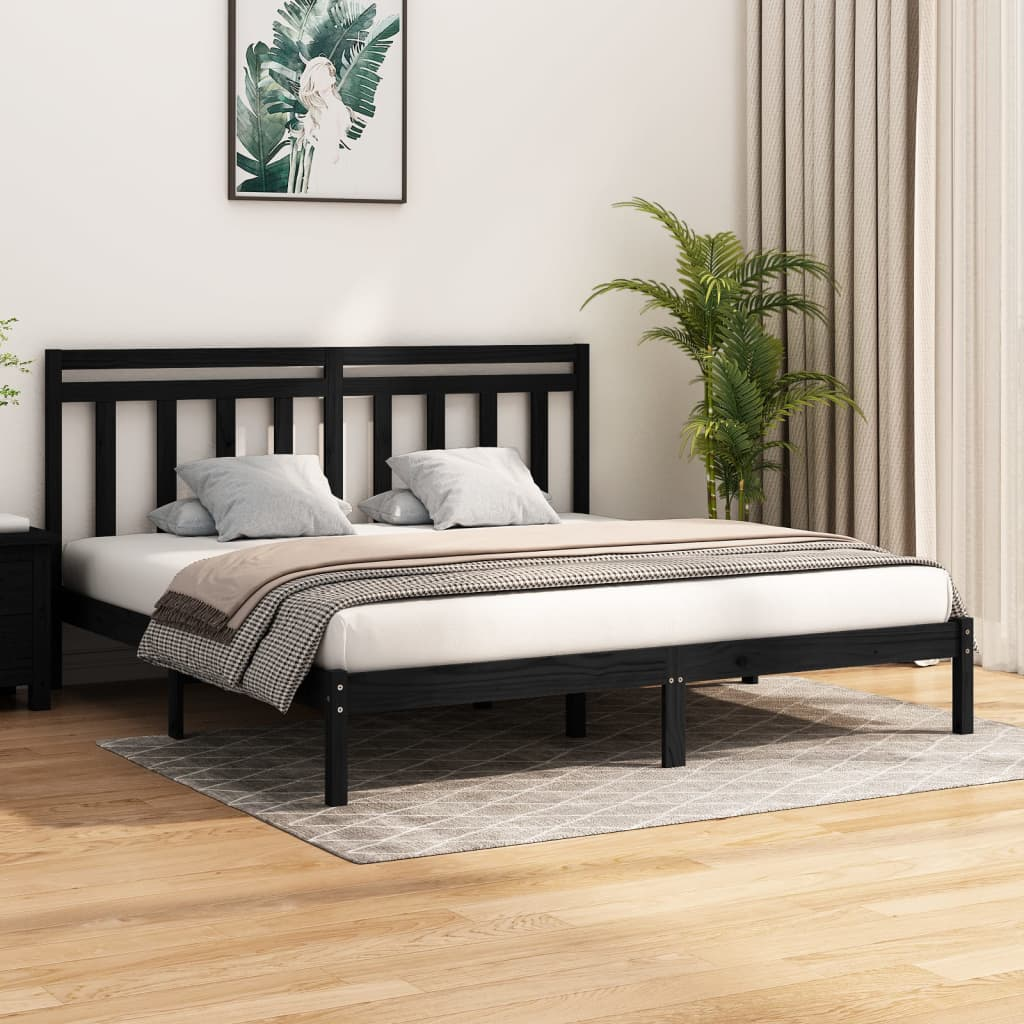 vidaXL Bed Frame Black Solid Wood 200x200 cm - Sudd