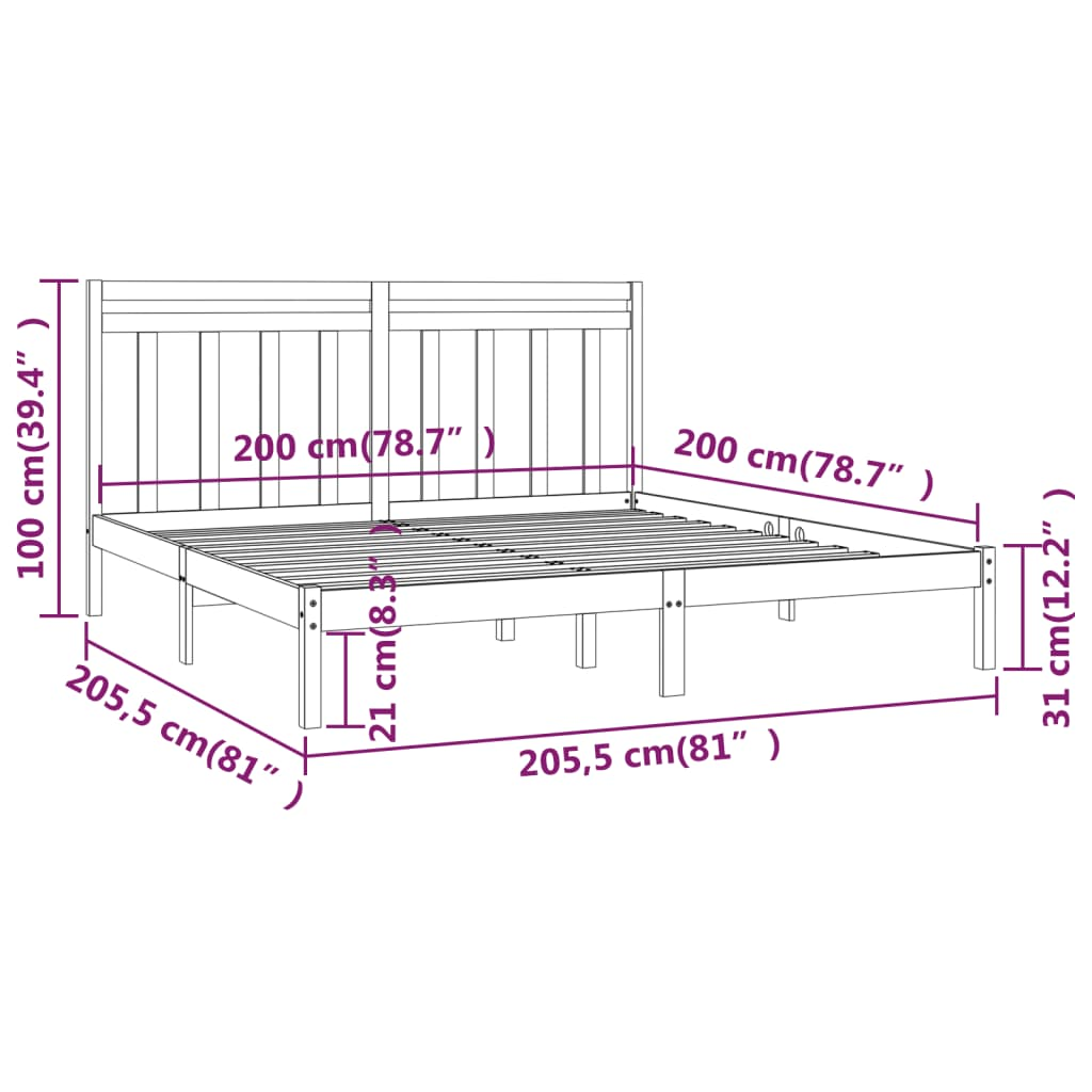 vidaXL Bed Frame Black Solid Wood 200x200 cm - Sudd