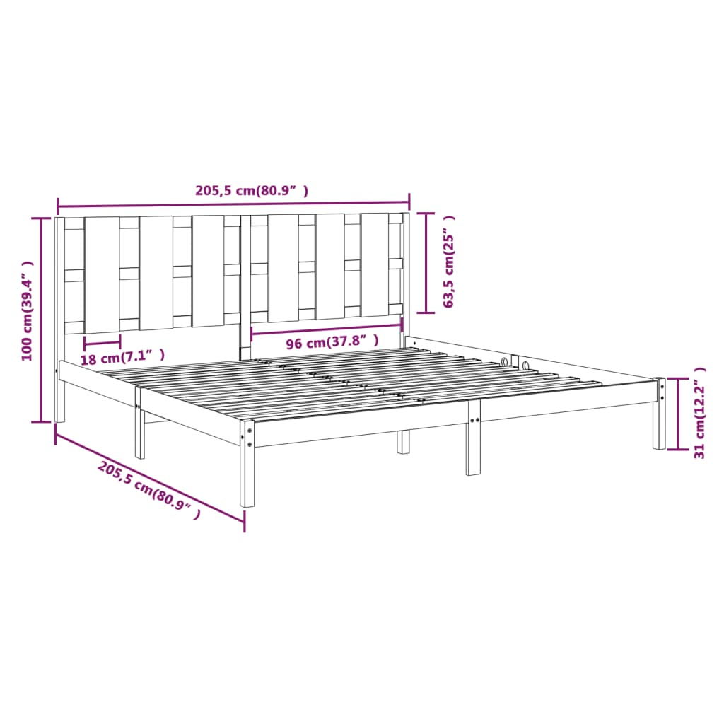 vidaXL Bed Frame Black Solid Wood Pine 200x200 cm - Sudd