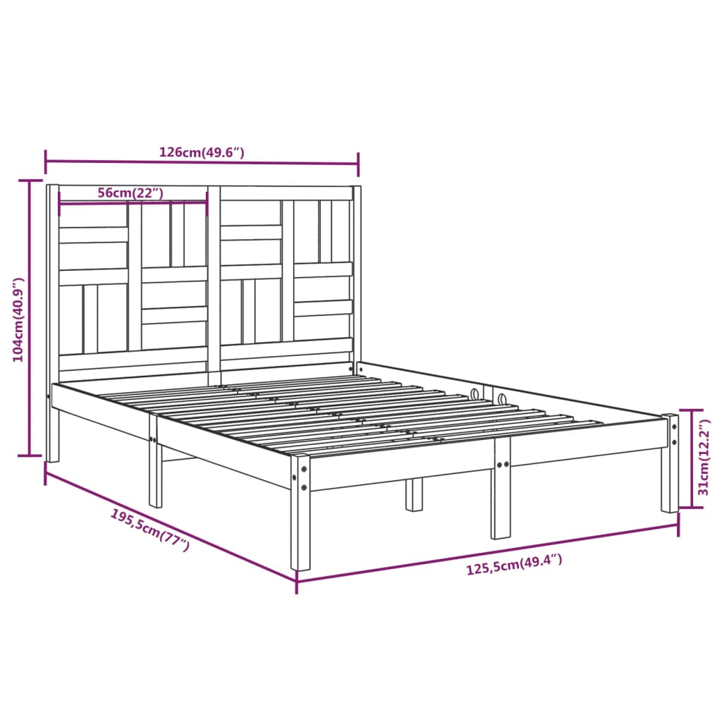 vidaXL Bed Frame Honey Brown Solid Wood 120x190 cm Small Double - Sudd