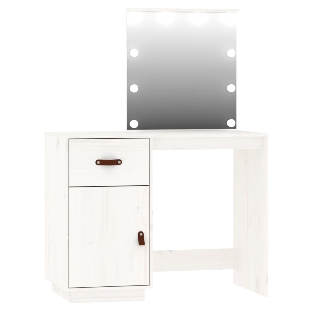 vidaXL Dressing Table Set with LED White Solid Wood Pine - Sudd