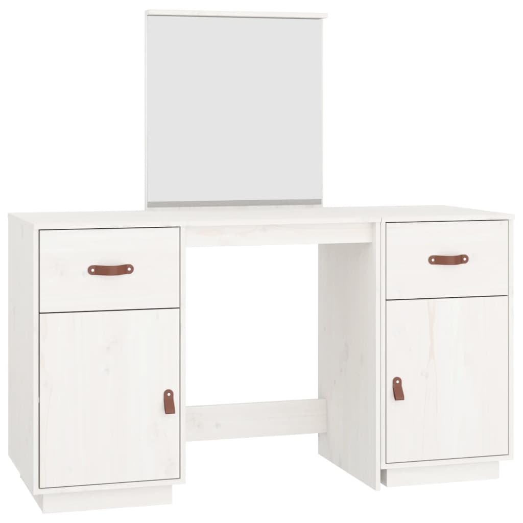 vidaXL Dressing Table Set with a Mirror White Solid Wood Pine - Sudd