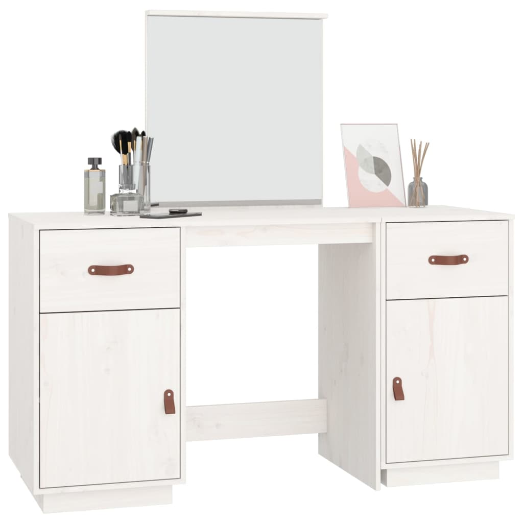 vidaXL Dressing Table Set with a Mirror White Solid Wood Pine - Sudd