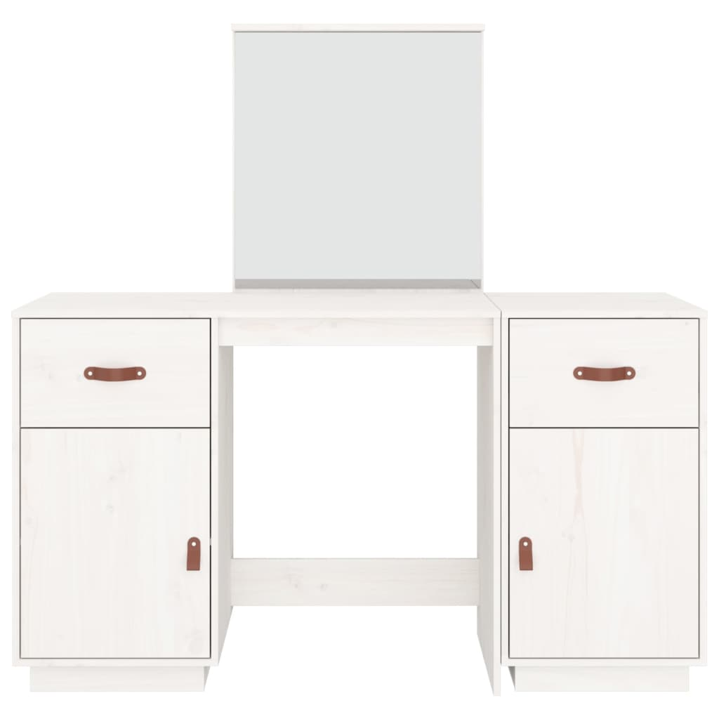 vidaXL Dressing Table Set with a Mirror White Solid Wood Pine - Sudd