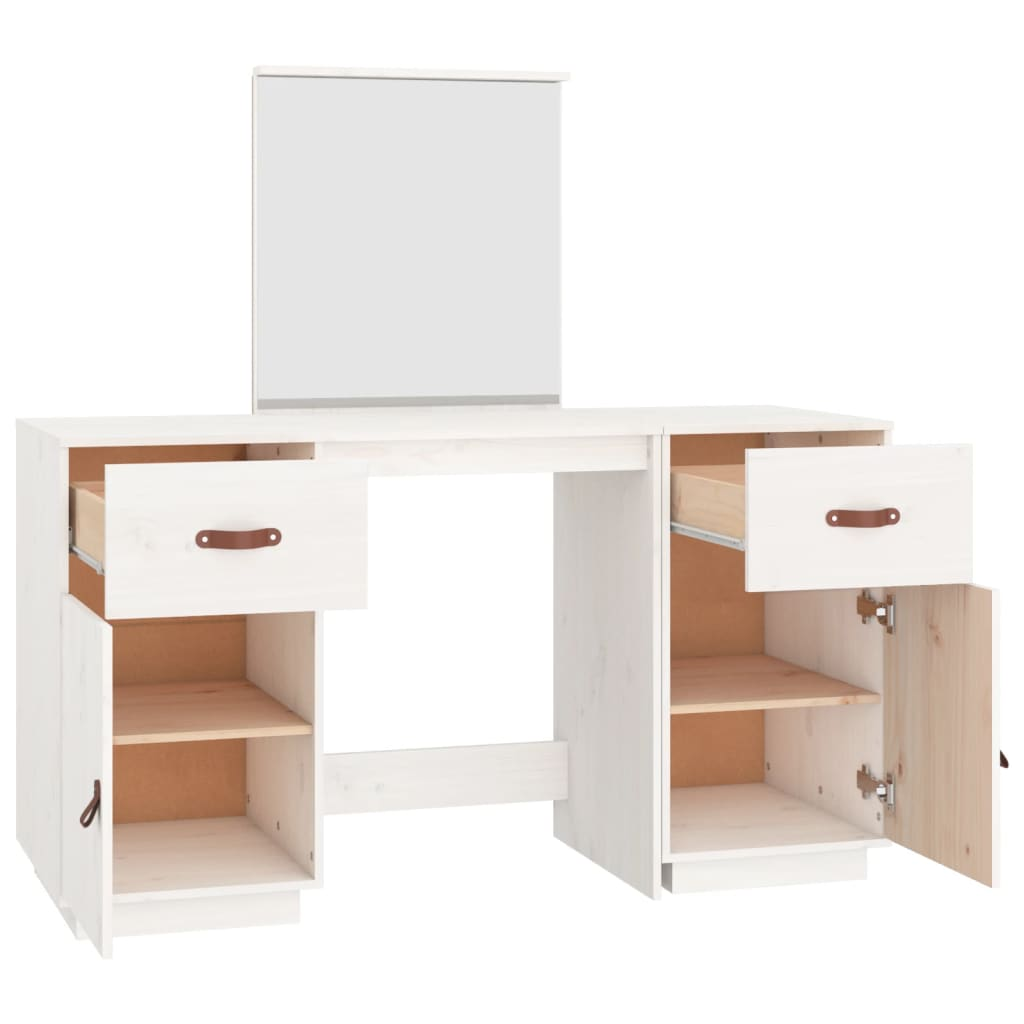 vidaXL Dressing Table Set with a Mirror White Solid Wood Pine - Sudd