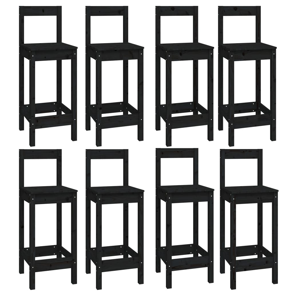 vidaXL 9 Piece Bar Set Black Solid Wood Pine - Sudd