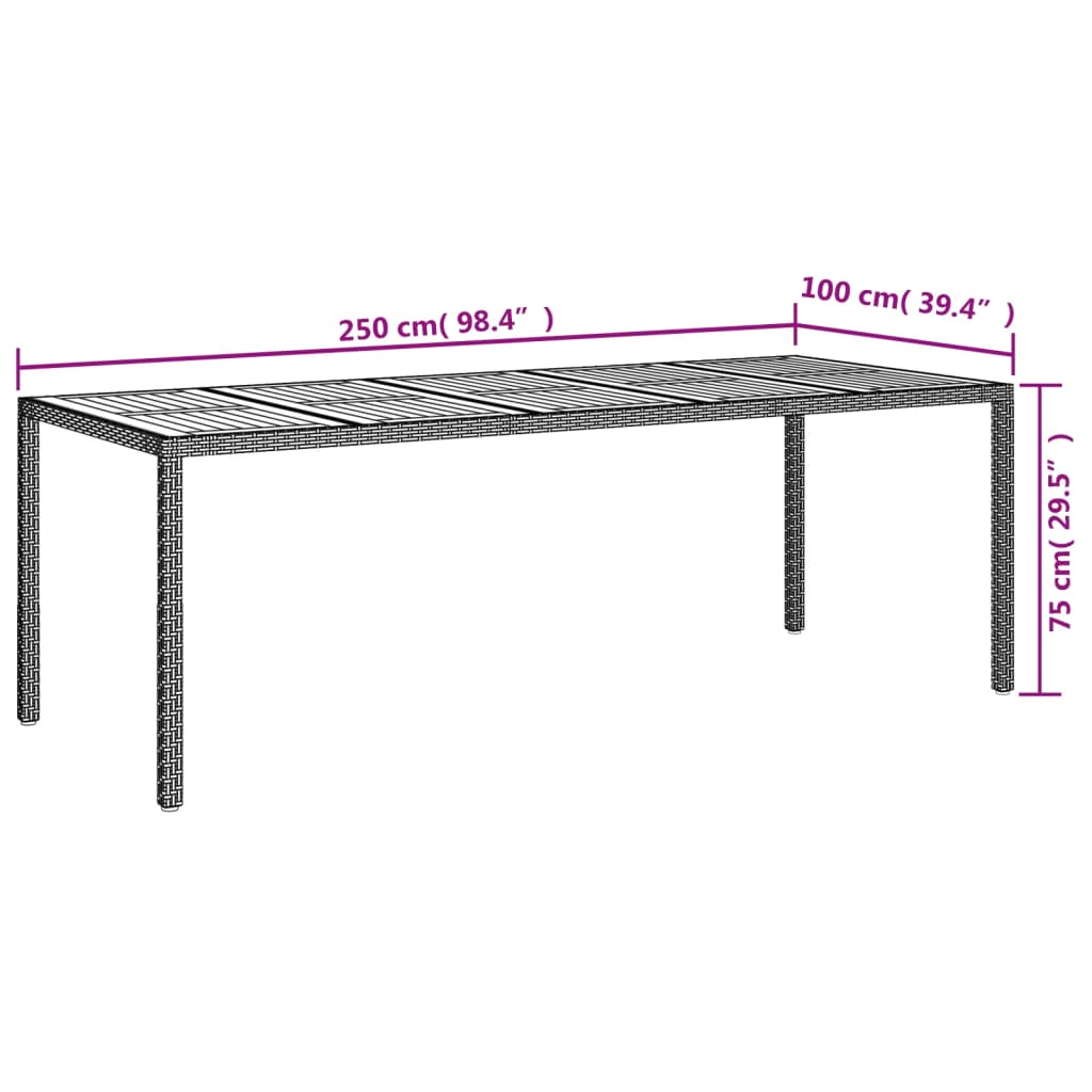 vidaXL Garden Table Black 250x100x75 cm Poly Rattan - Sudd