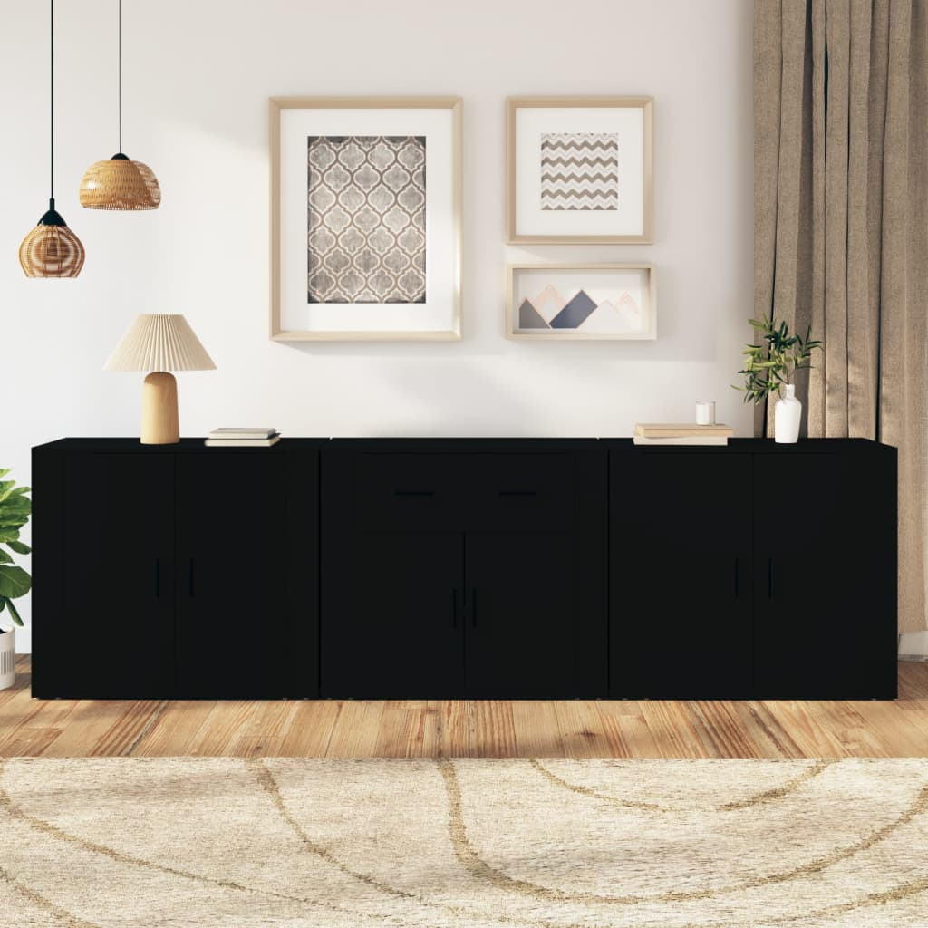 vidaXL Sideboards 3 pcs Black Engineered Wood - Sudd