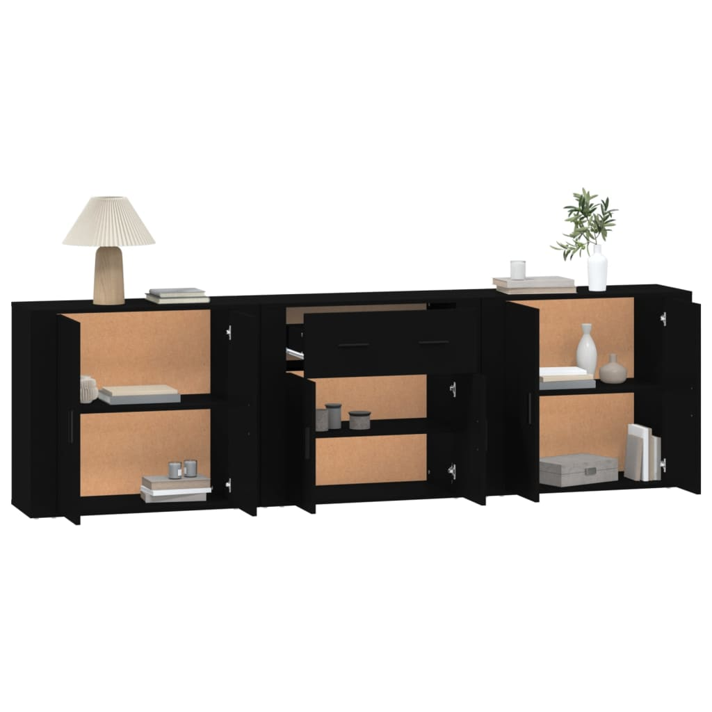 vidaXL Sideboards 3 pcs Black Engineered Wood - Sudd