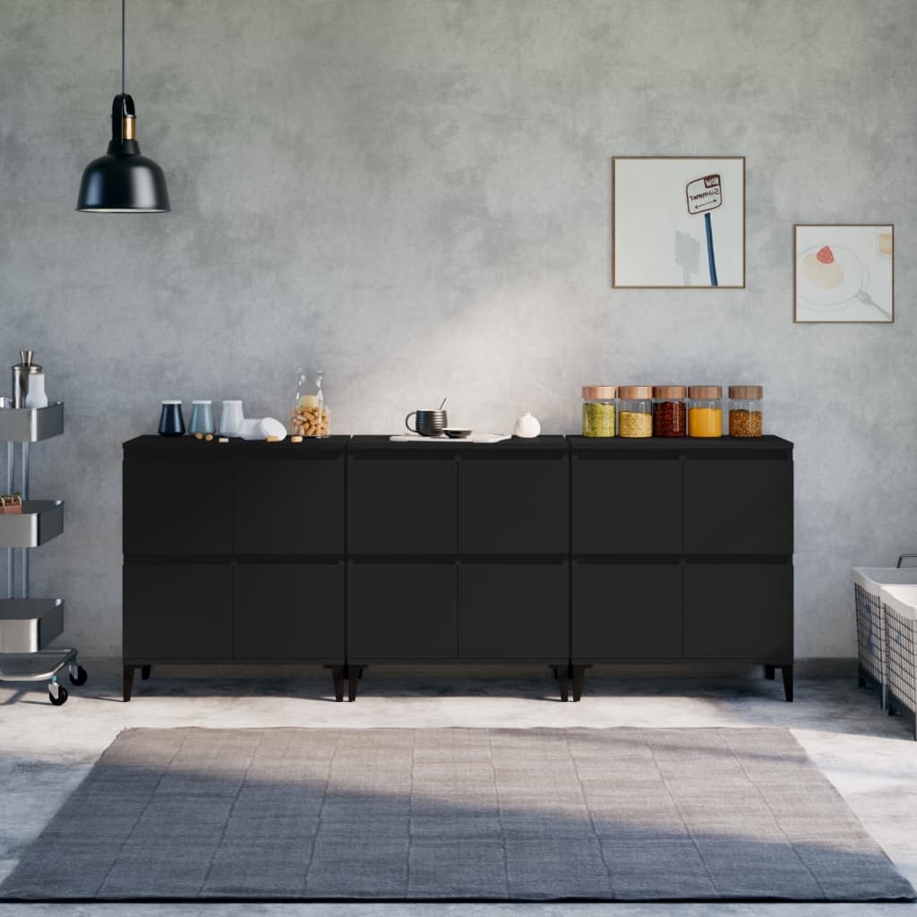 vidaXL Sideboards 3 pcs Black 60x35x70 cm Engineered Wood - Sudd