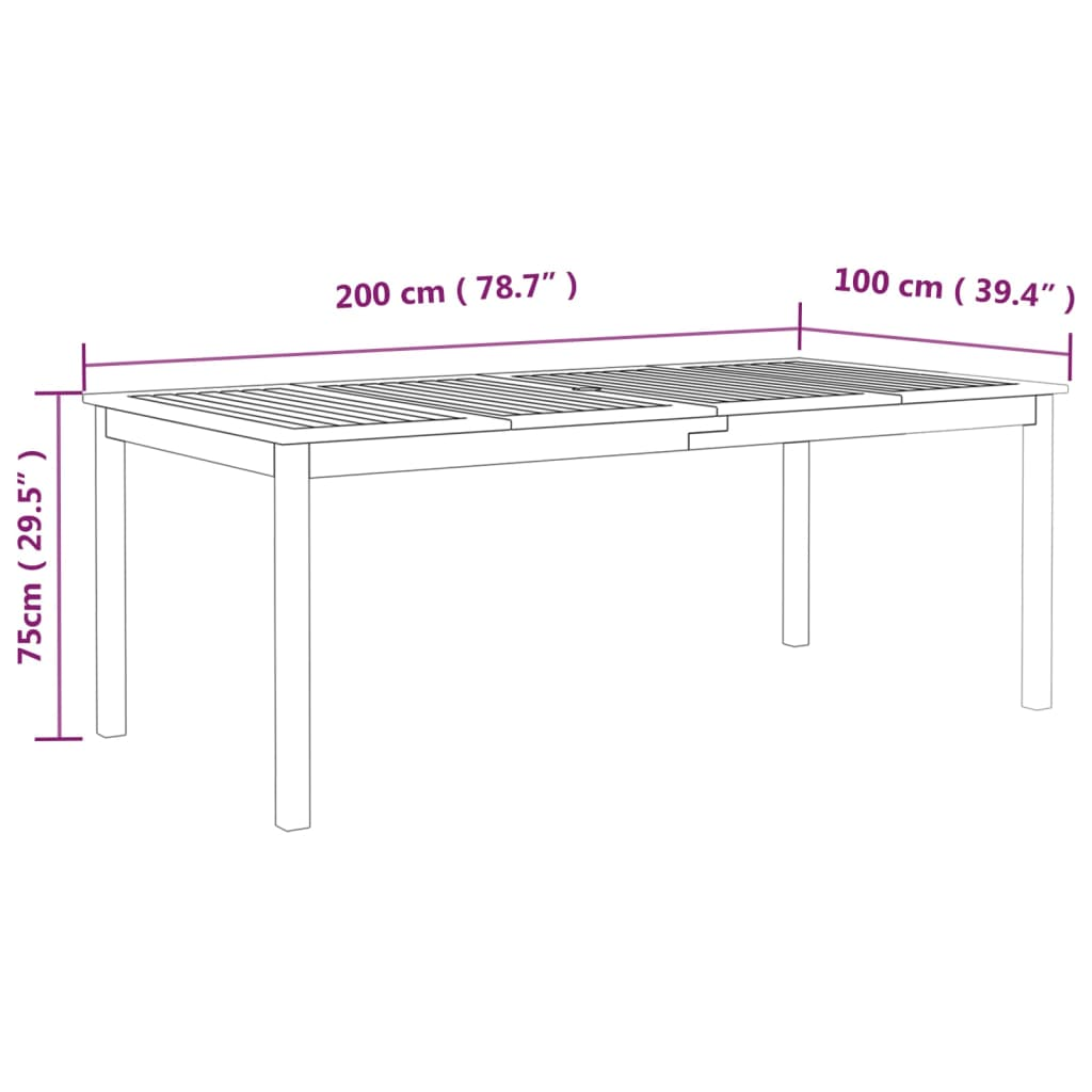 vidaXL Garden Table Grey 200x100x75 cm Solid Wood Acacia - Sudd