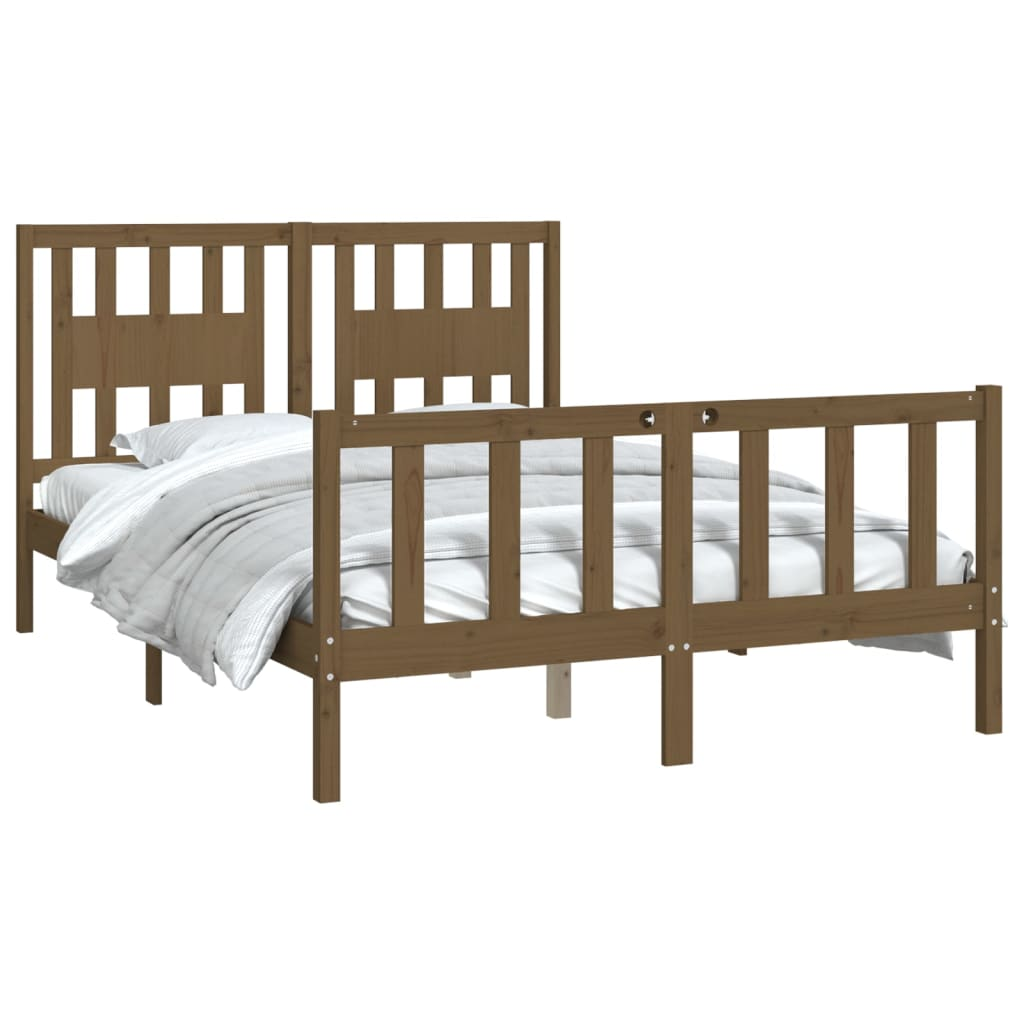 vidaXL Bed Frame with Headboard Honey Brown Solid Wood Pine 120x200 cm - Sudd