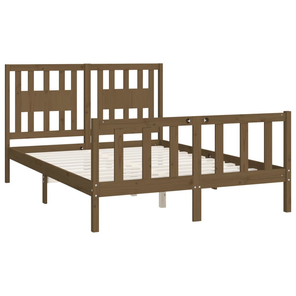 vidaXL Bed Frame with Headboard Honey Brown Solid Wood Pine 120x200 cm - Sudd