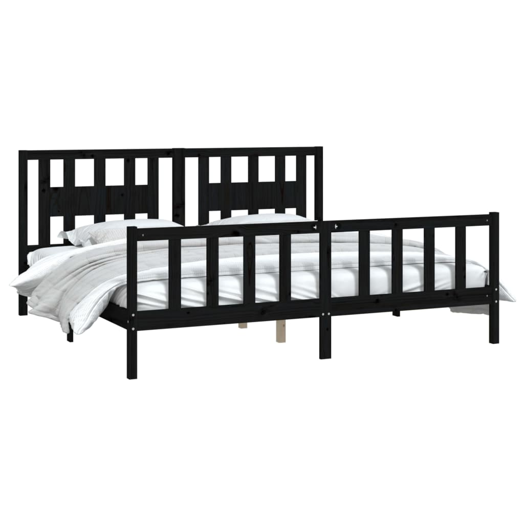 vidaXL Bed Frame with Headboard Black Solid Wood Pine 180x200 cm Super King Size - Sudd