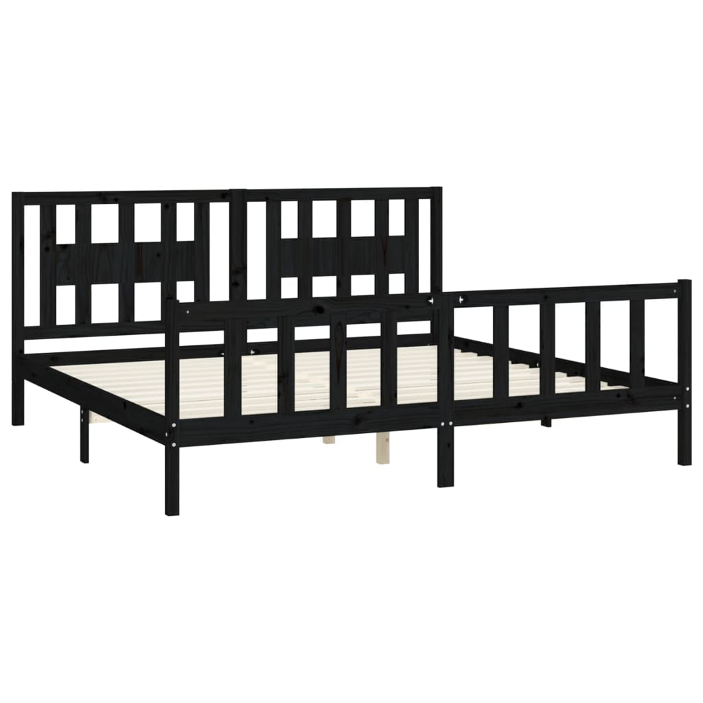 vidaXL Bed Frame with Headboard Black Solid Wood Pine 180x200 cm Super King Size - Sudd