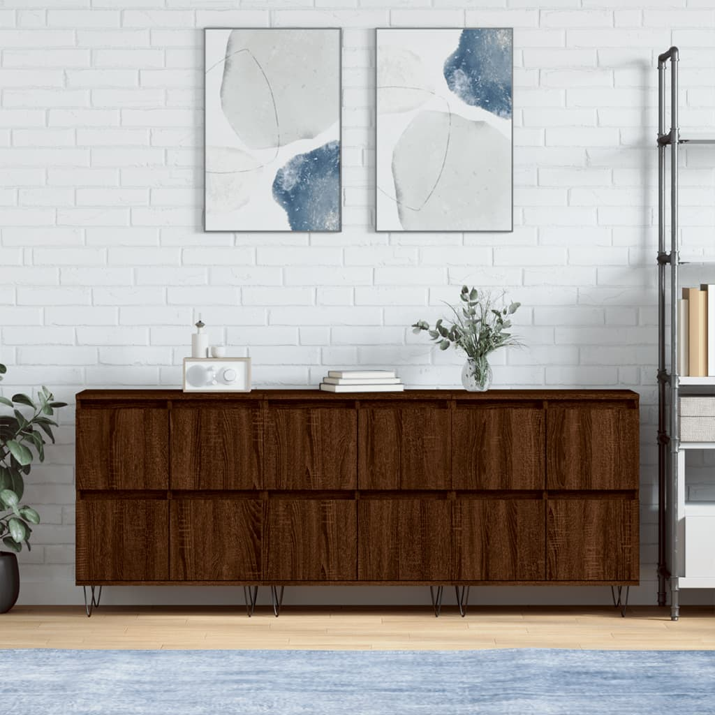 vidaXL Sideboards 3 pcs Brown Oak Engineered Wood - Sudd