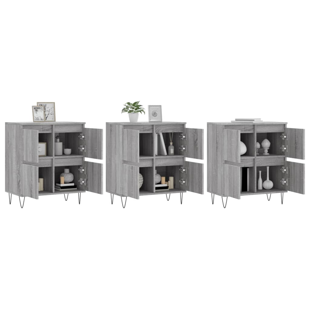 vidaXL Sideboards 3 pcs Grey Sonoma Engineered Wood - Sudd