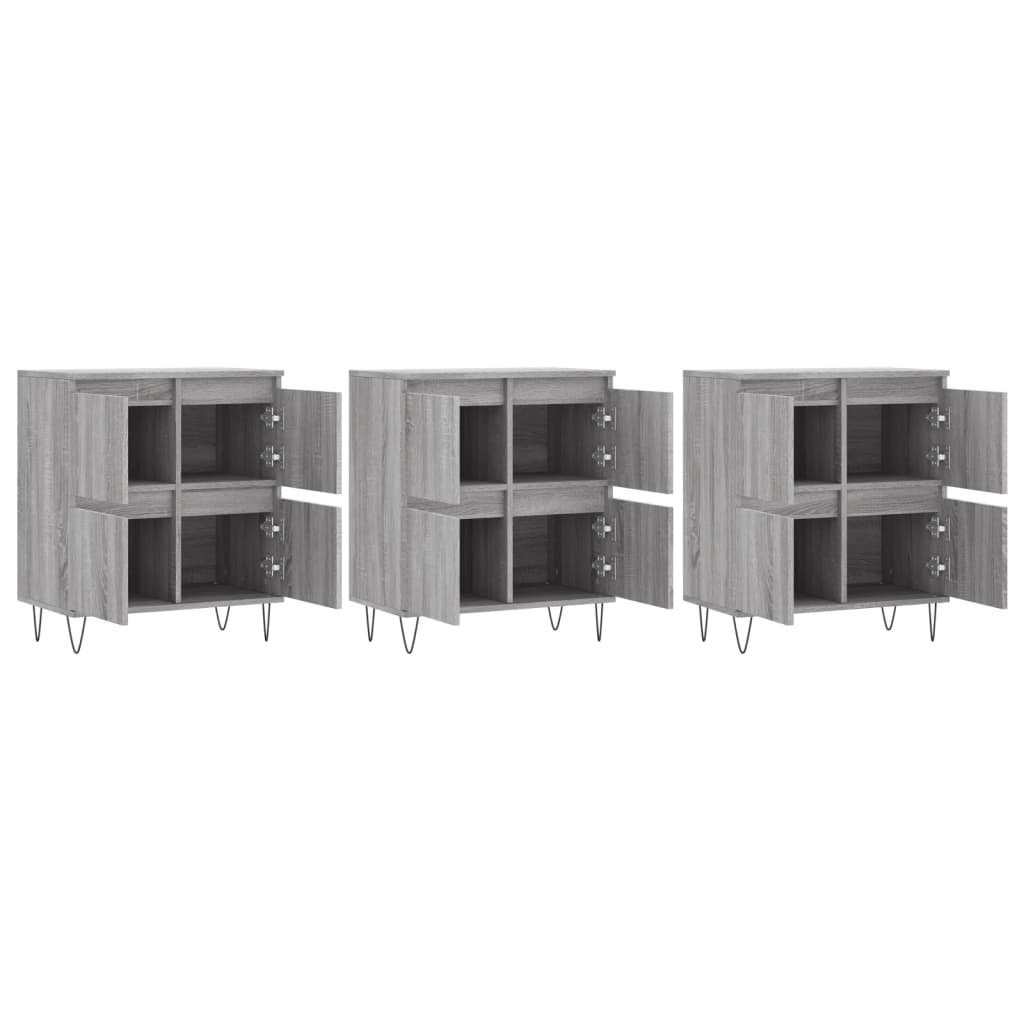 vidaXL Sideboards 3 pcs Grey Sonoma Engineered Wood - Sudd