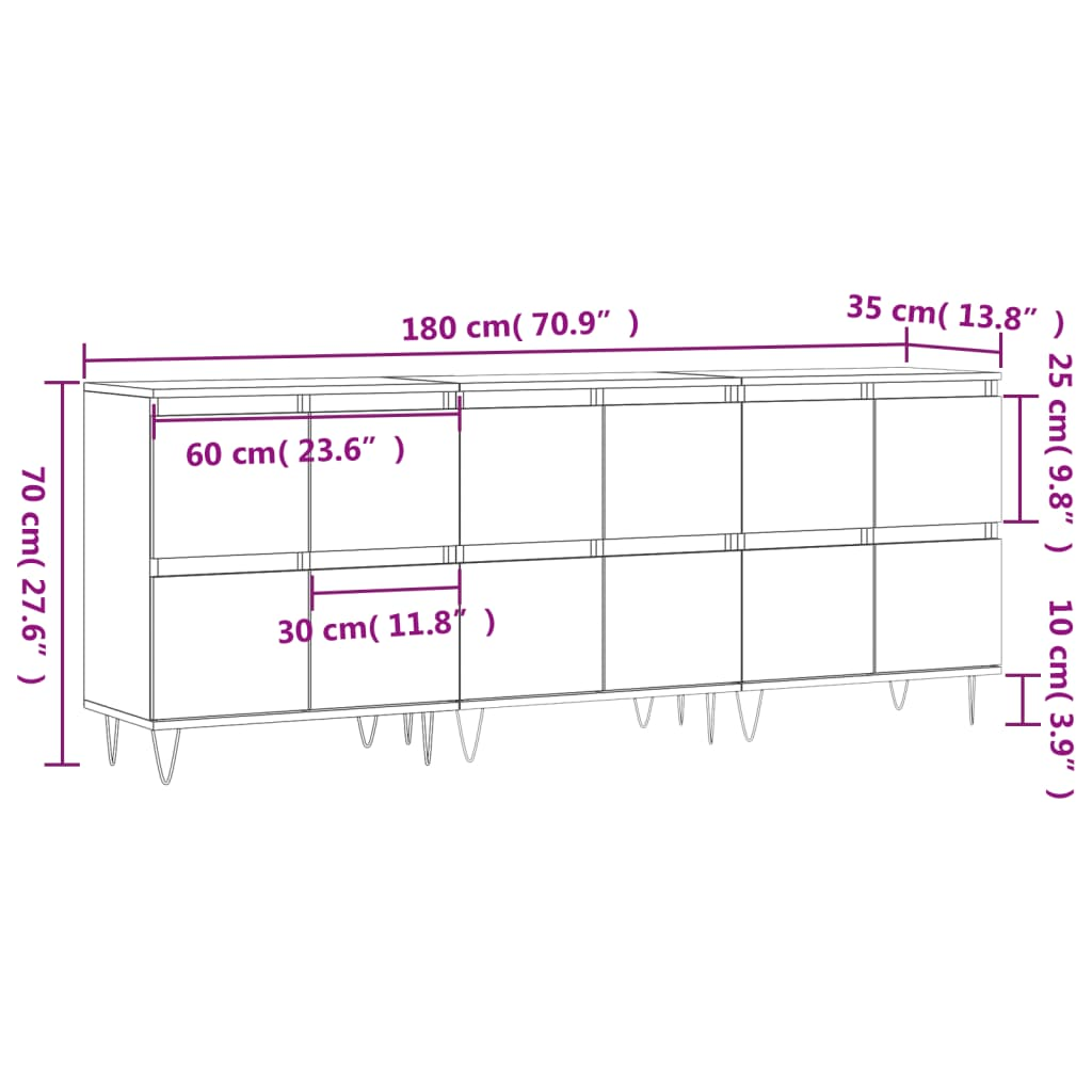 vidaXL Sideboards 3 pcs Grey Sonoma Engineered Wood - Sudd