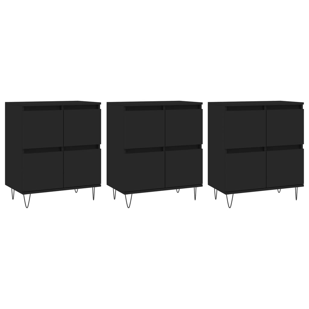 vidaXL Sideboards 3 pcs Black Engineered Wood - Sudd