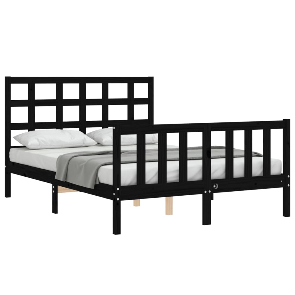 vidaXL Bed Frame with Headboard Black 140x200 cm Solid Wood - Sudd