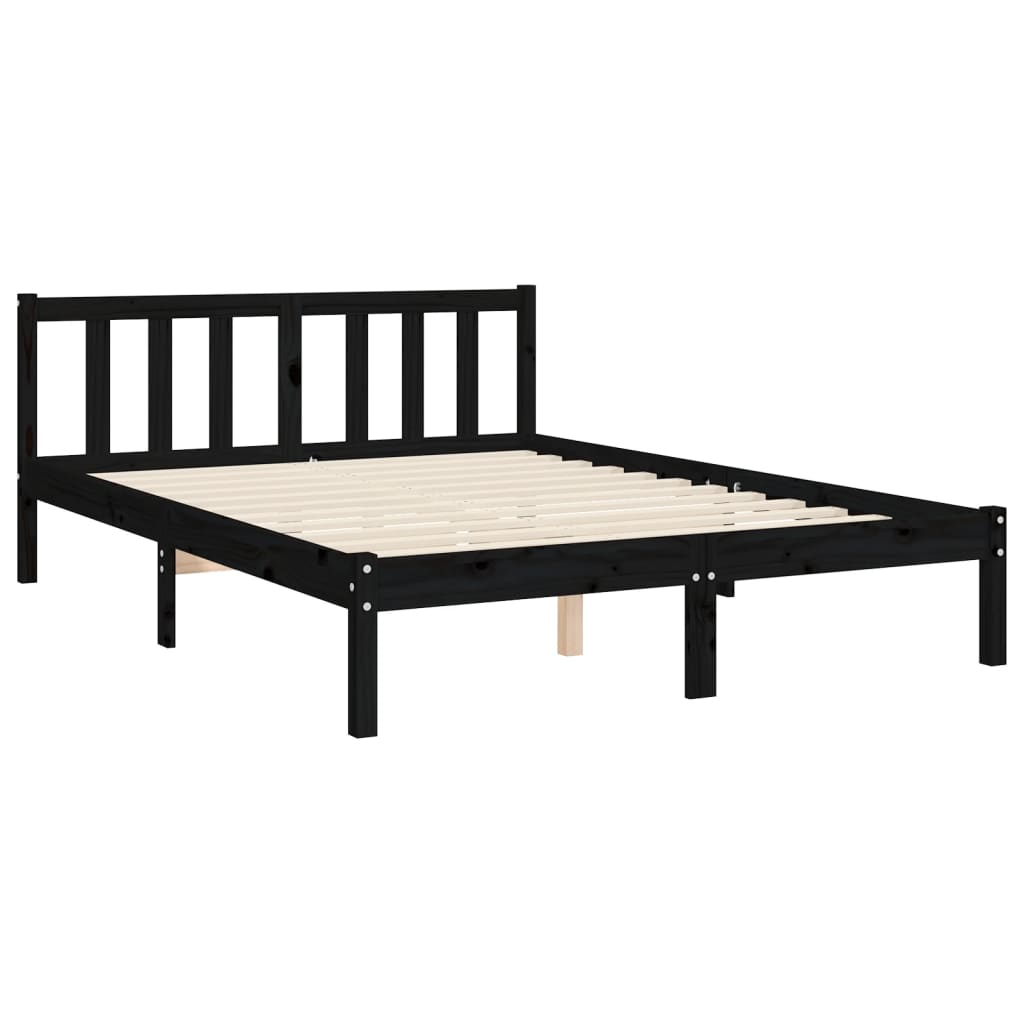 vidaXL Bed Frame with Headboard Black 140x200 cm Solid Wood - Sudd