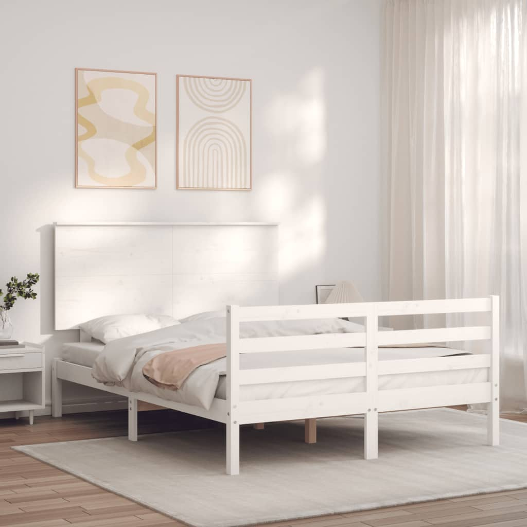 vidaXL Bed Frame with Headboard White 140x200 cm Solid Wood - Sudd