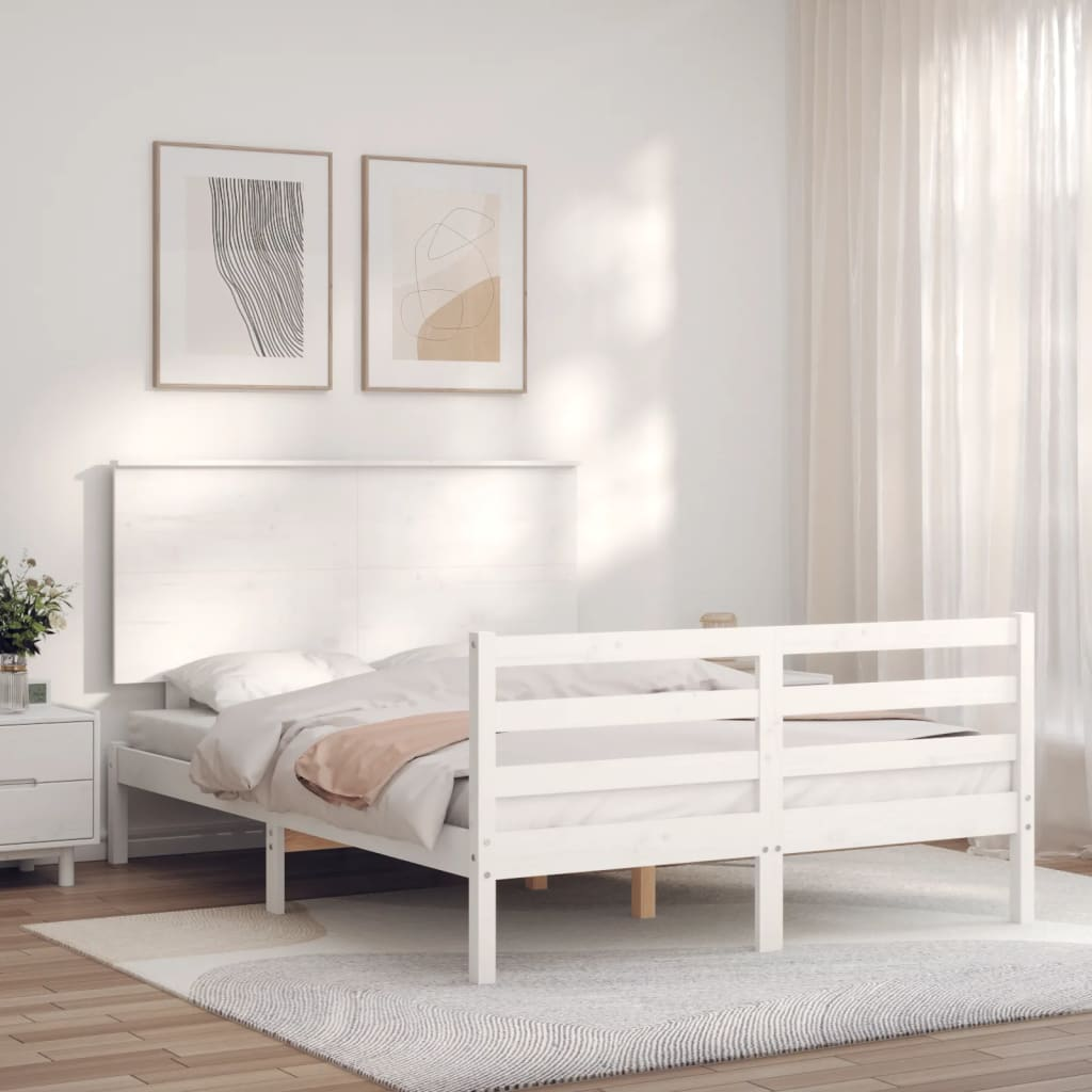 vidaXL Bed Frame with Headboard White 140x200 cm Solid Wood - Sudd