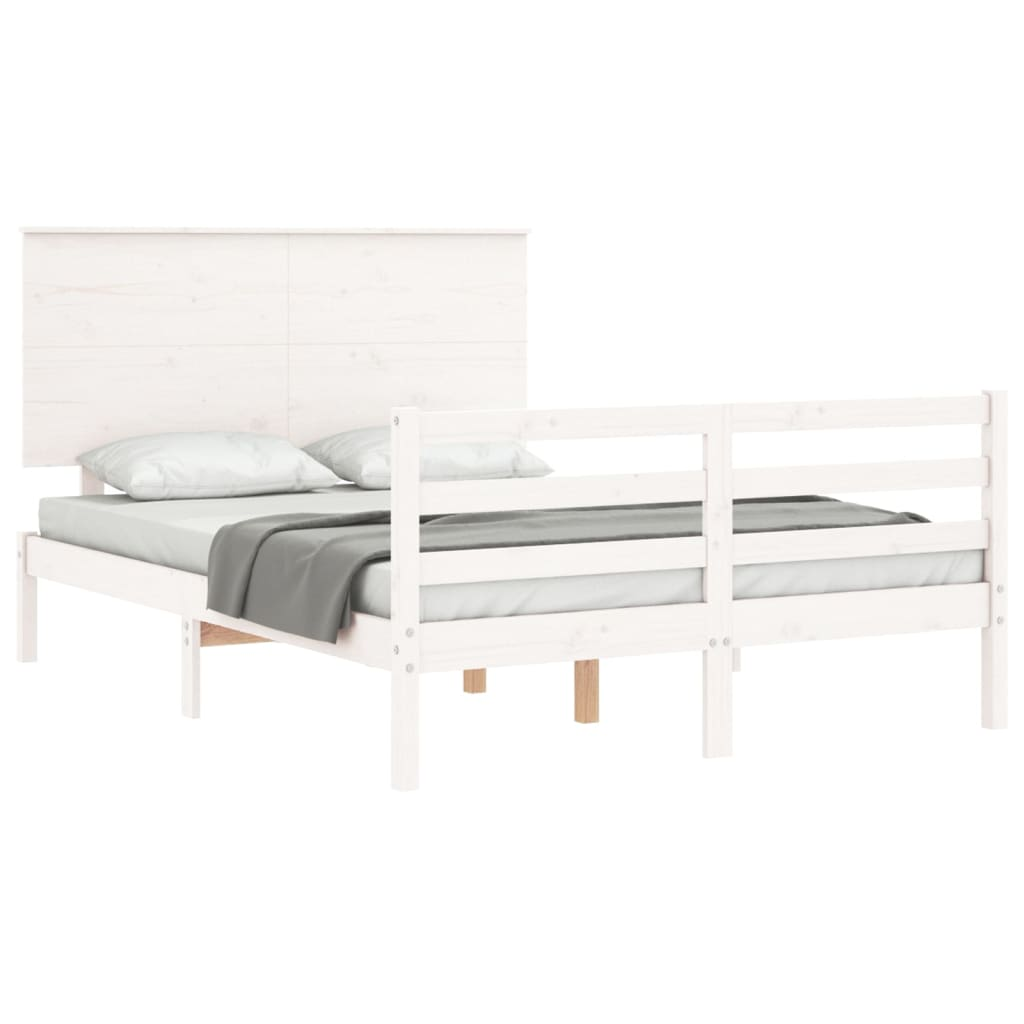 vidaXL Bed Frame with Headboard White 140x200 cm Solid Wood - Sudd