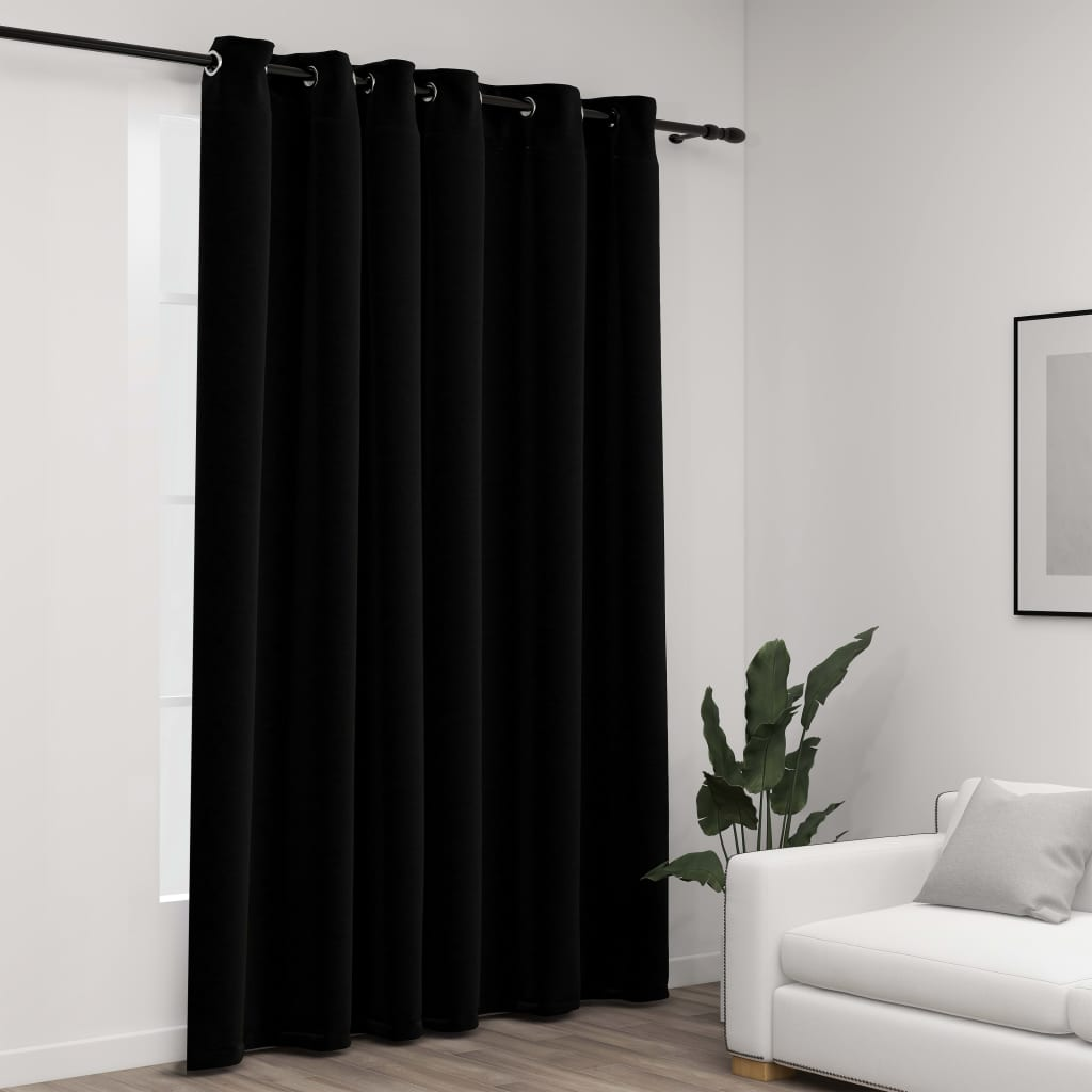 vidaXL Linen-Look Blackout Curtains with Grommets Black 290x245cm