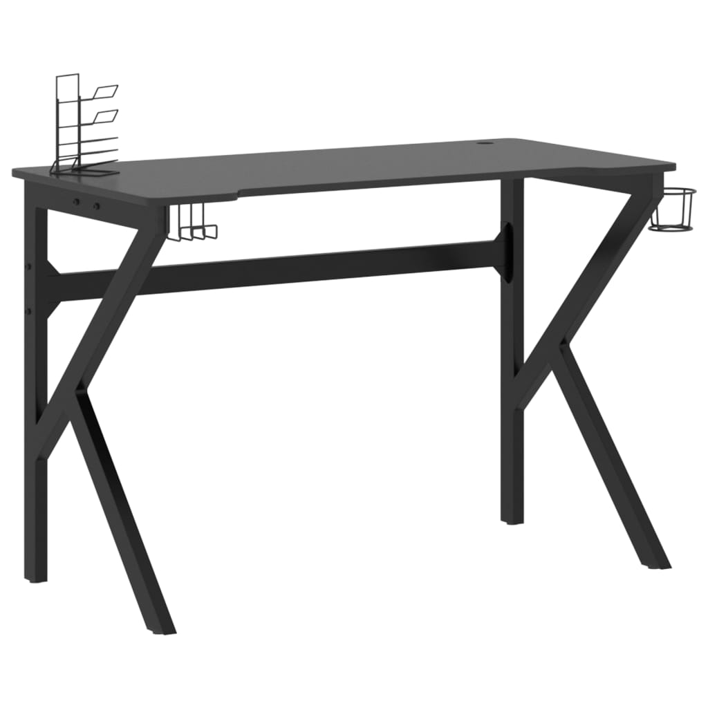 vidaXL Gaming Desk with K Shape Legs Black 110x60x75 cm - Sudd