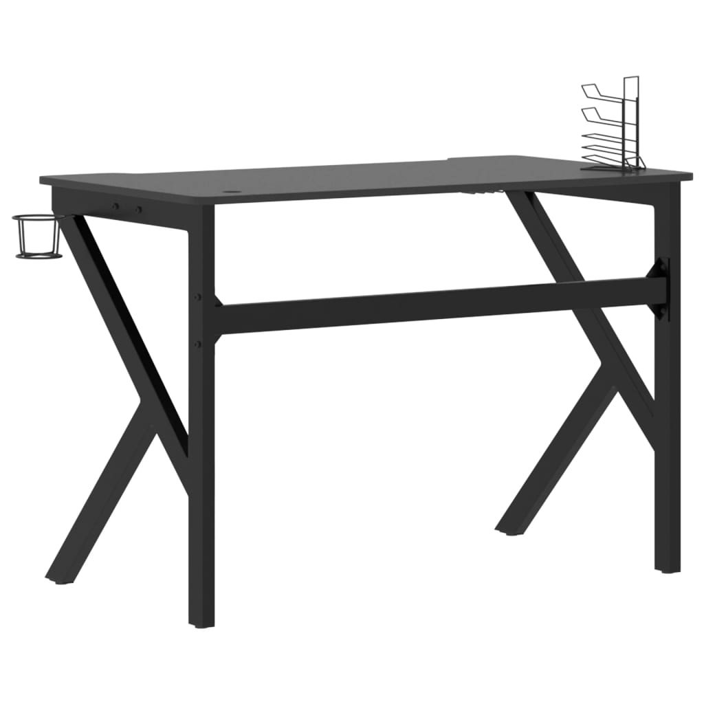 vidaXL Gaming Desk with K Shape Legs Black 110x60x75 cm - Sudd