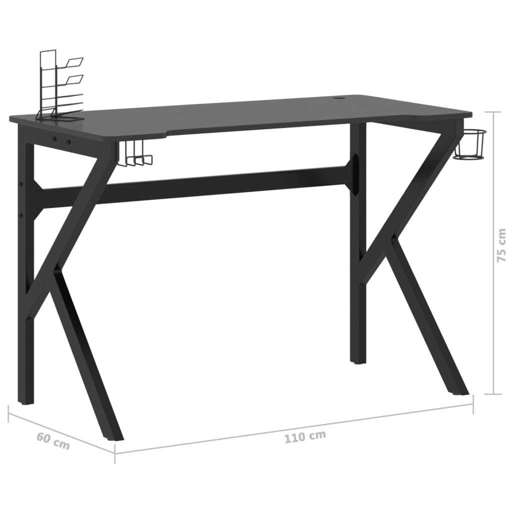 vidaXL Gaming Desk with K Shape Legs Black 110x60x75 cm - Sudd