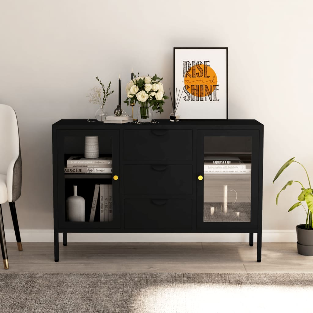 vidaXL Sideboard Black 105x35x70 cm Steel and Tempered Glass - Sudd