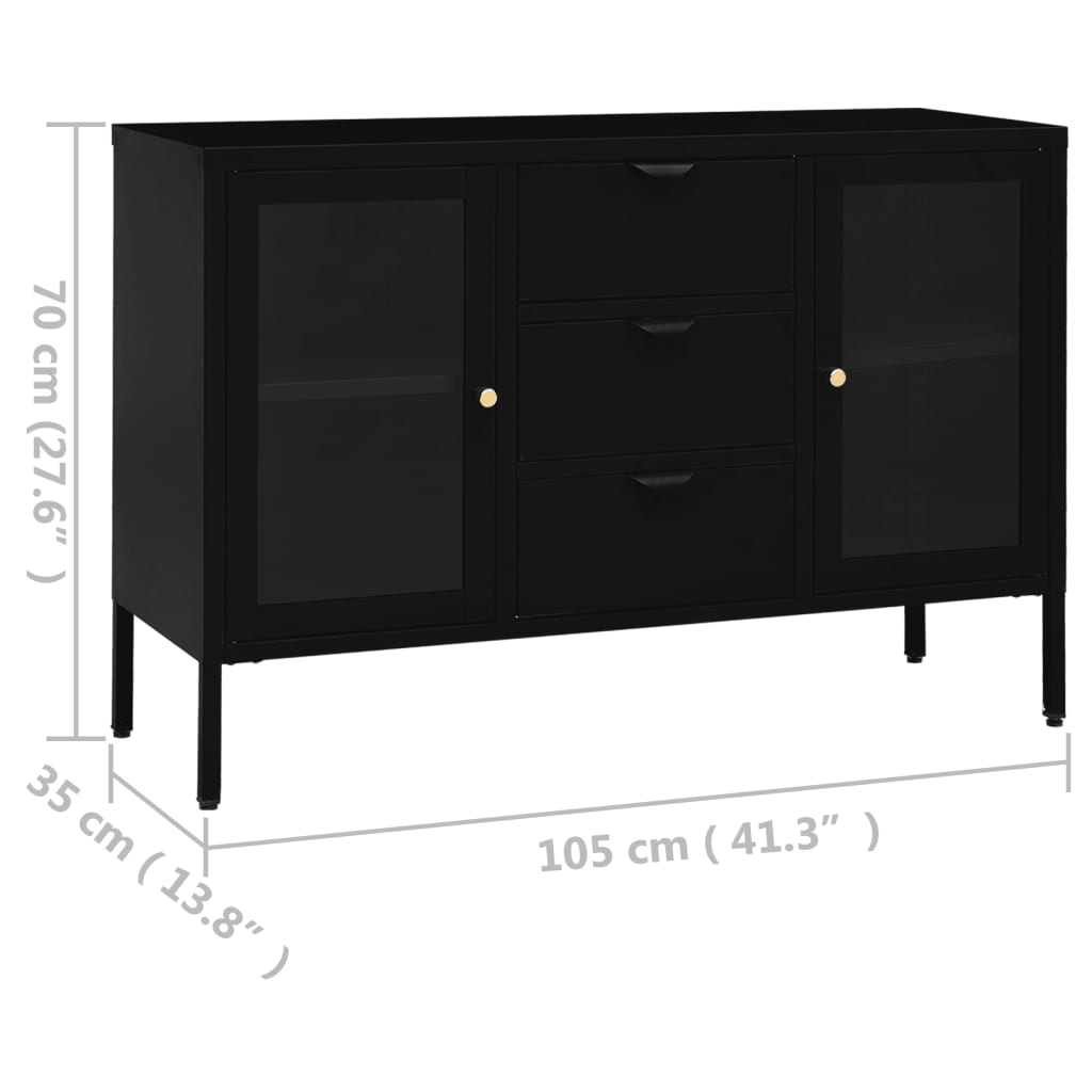 vidaXL Sideboard Black 105x35x70 cm Steel and Tempered Glass - Sudd