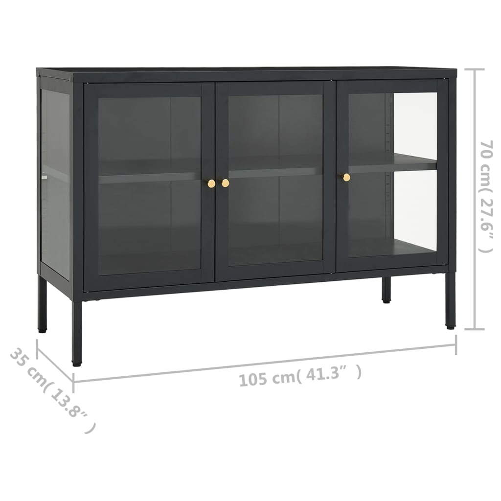 vidaXL Sideboard Anthracite 105x35x70 cm Steel and Glass - Sudd