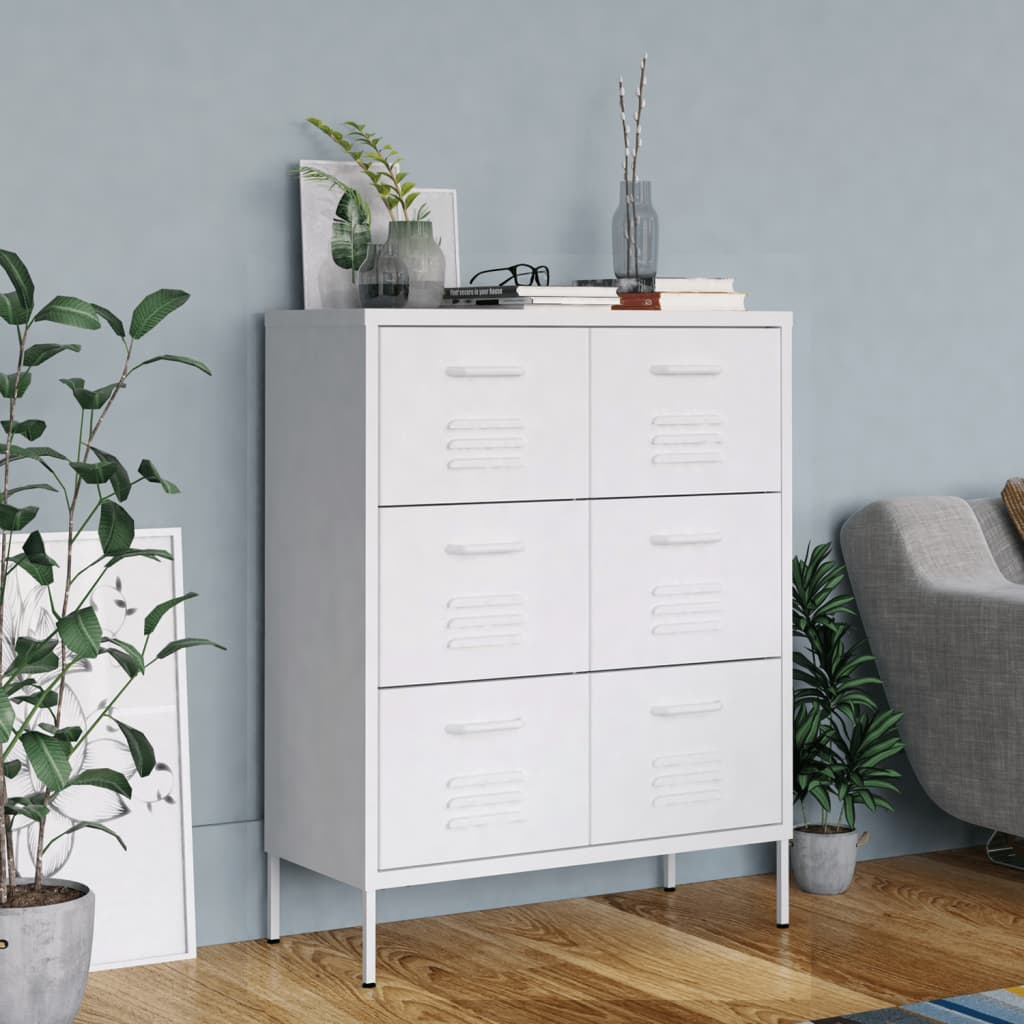 vidaXL Drawer Cabinet White 80x35x101.5 cm Steel - Sudd