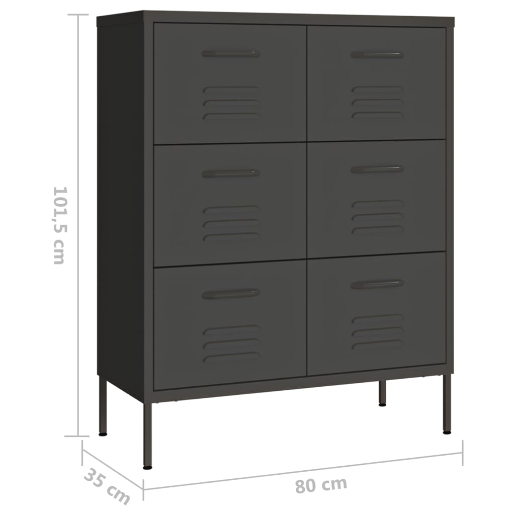 vidaXL Drawer Cabinet Anthracite 80x35x101.5 cm Steel - Sudd