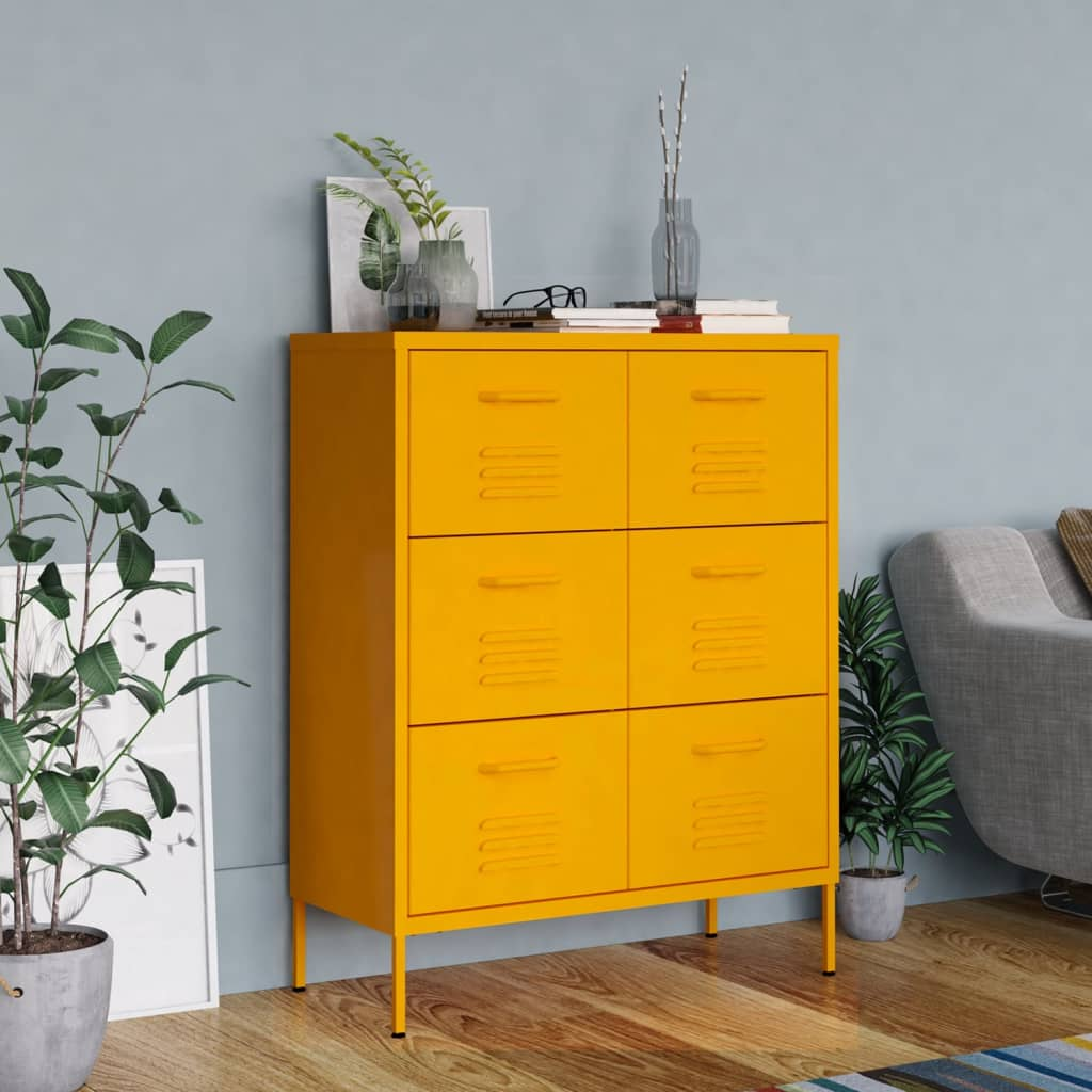 vidaXL Drawer Cabinet Mustard Yellow 80x35x101.5 cm Steel - Sudd