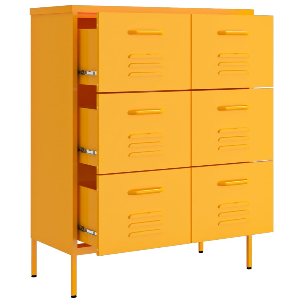 vidaXL Drawer Cabinet Mustard Yellow 80x35x101.5 cm Steel - Sudd