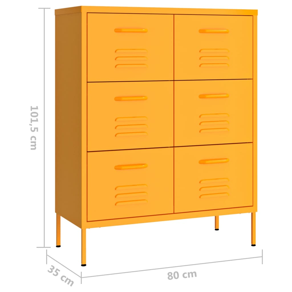 vidaXL Drawer Cabinet Mustard Yellow 80x35x101.5 cm Steel - Sudd