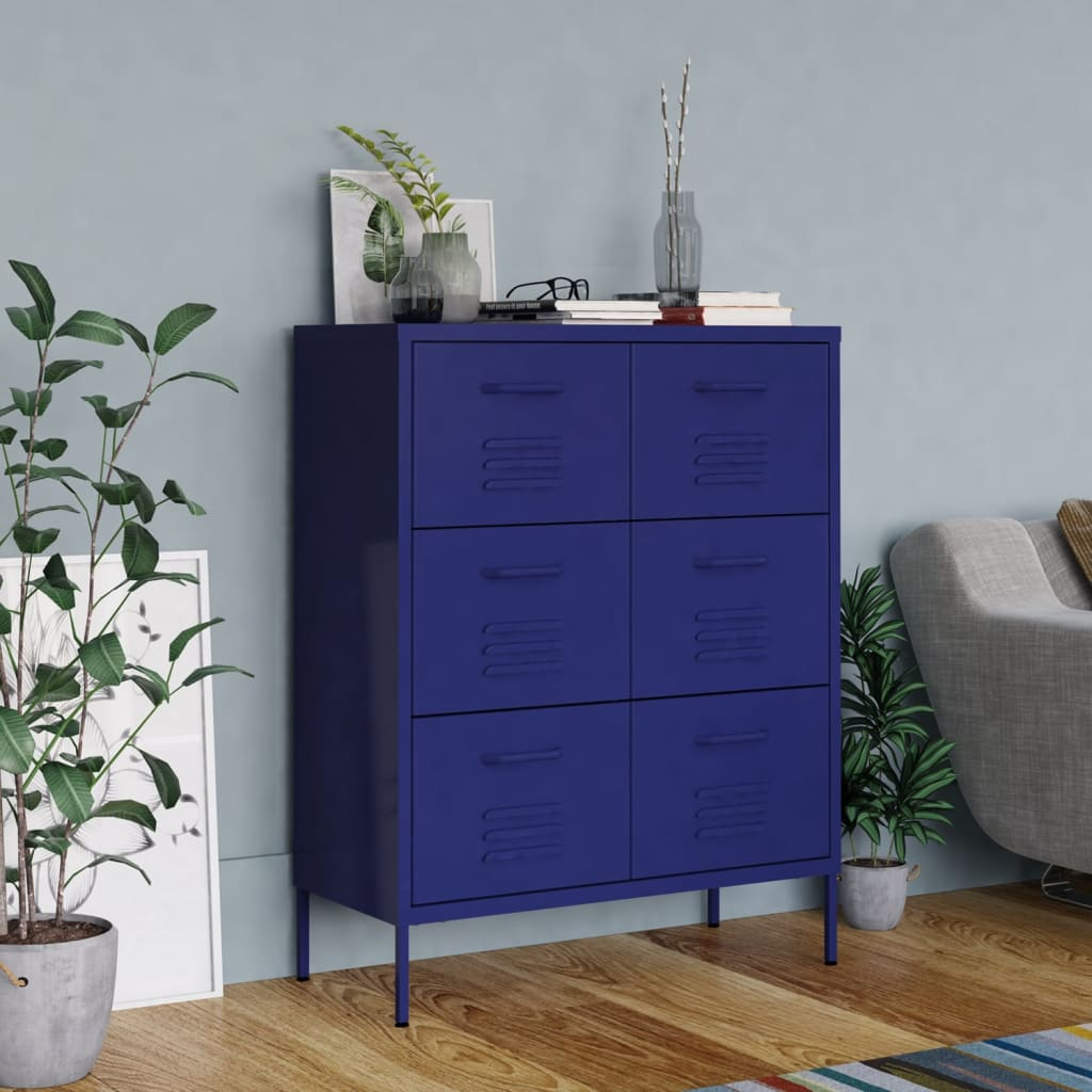 vidaXL Drawer Cabinet Navy Blue 80x35x101.5 cm Steel - Sudd