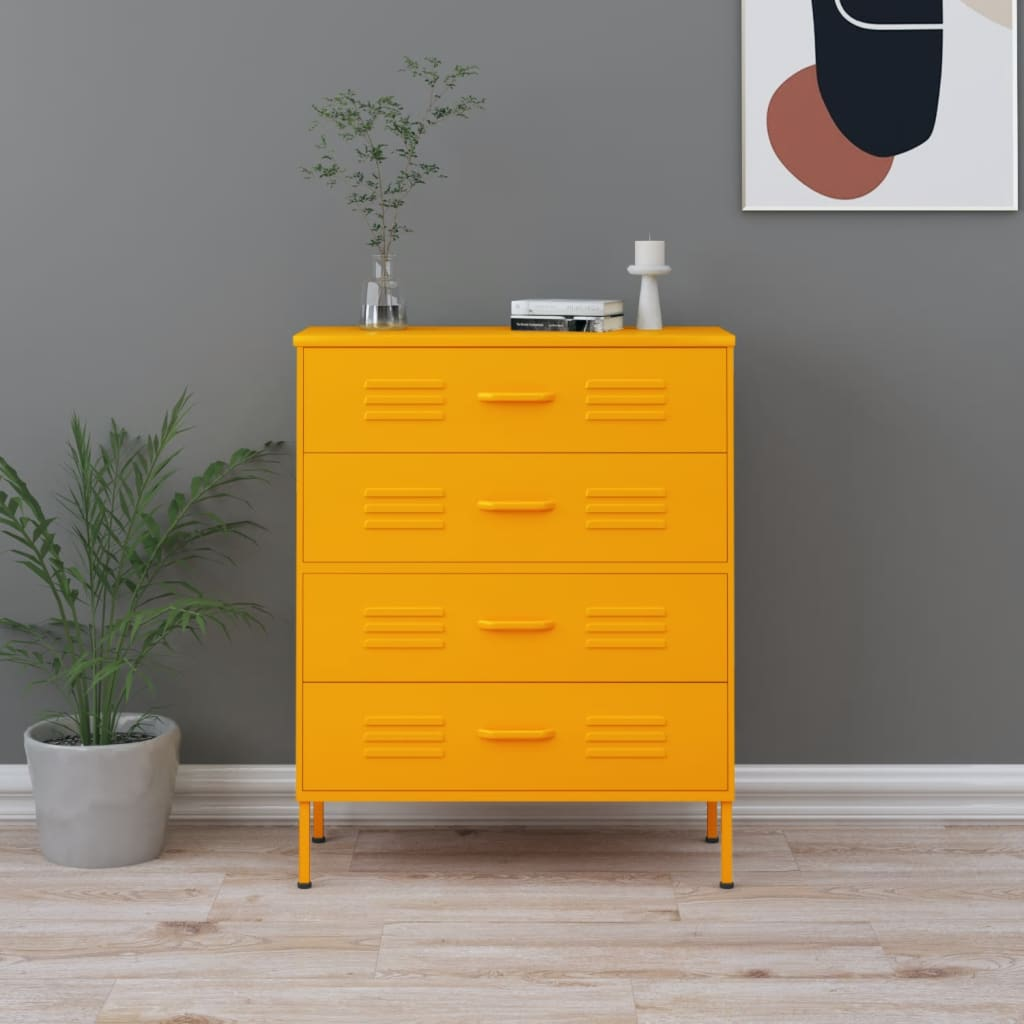 vidaXL Chest of Drawers Mustard Yellow 80x35x101.5 cm Steel - Sudd