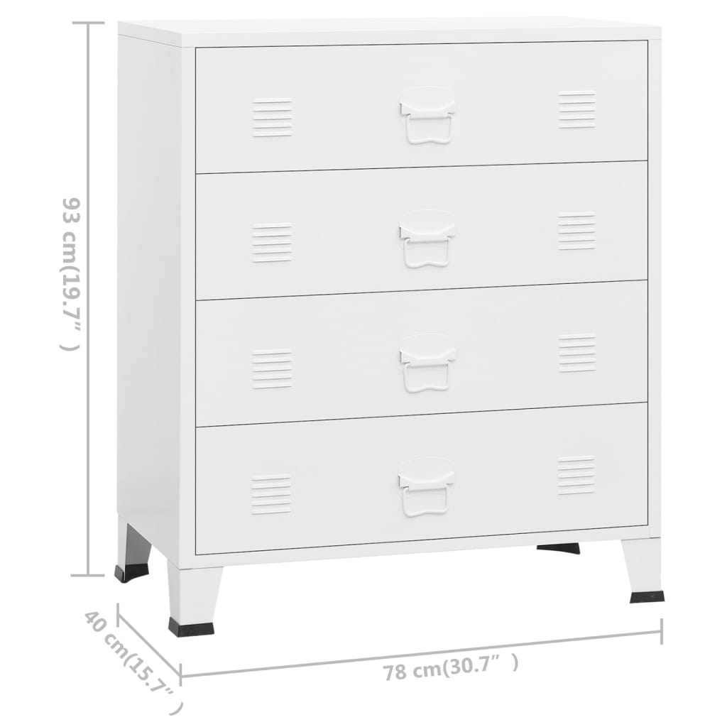 vidaXL Industrial Drawer Cabinet White 78x40x93 cm Metal - Sudd