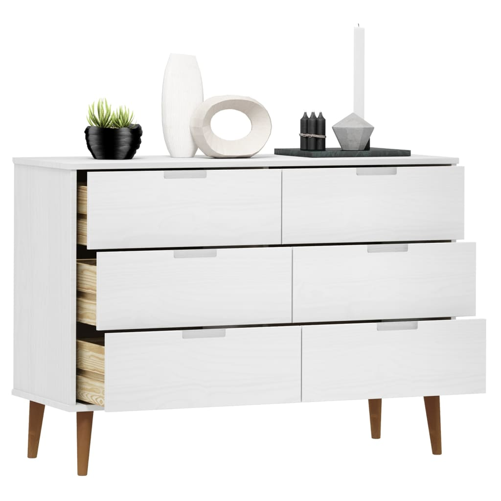 vidaXL Drawer Cabinet MOLDE White 113x40x80 cm Solid Wood Pine - Sudd