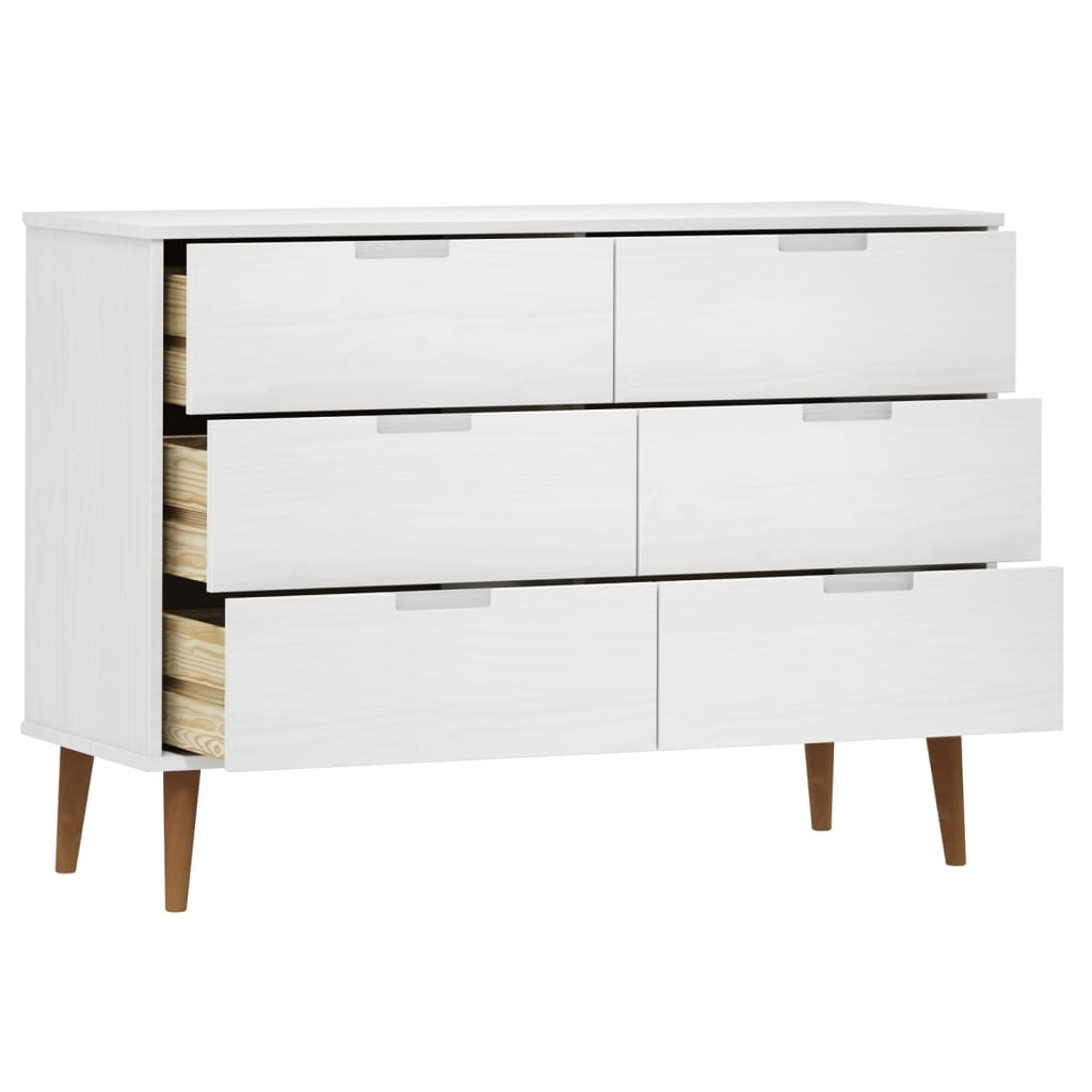 vidaXL Drawer Cabinet MOLDE White 113x40x80 cm Solid Wood Pine - Sudd