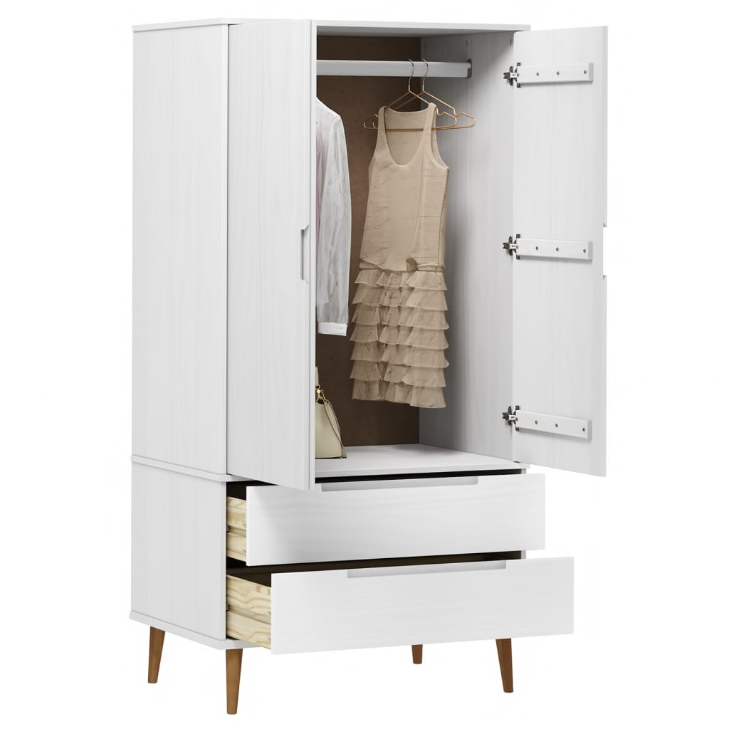 vidaXL Wardrobe MOLDE White 90x55x175 cm Solid Wood Pine - Sudd