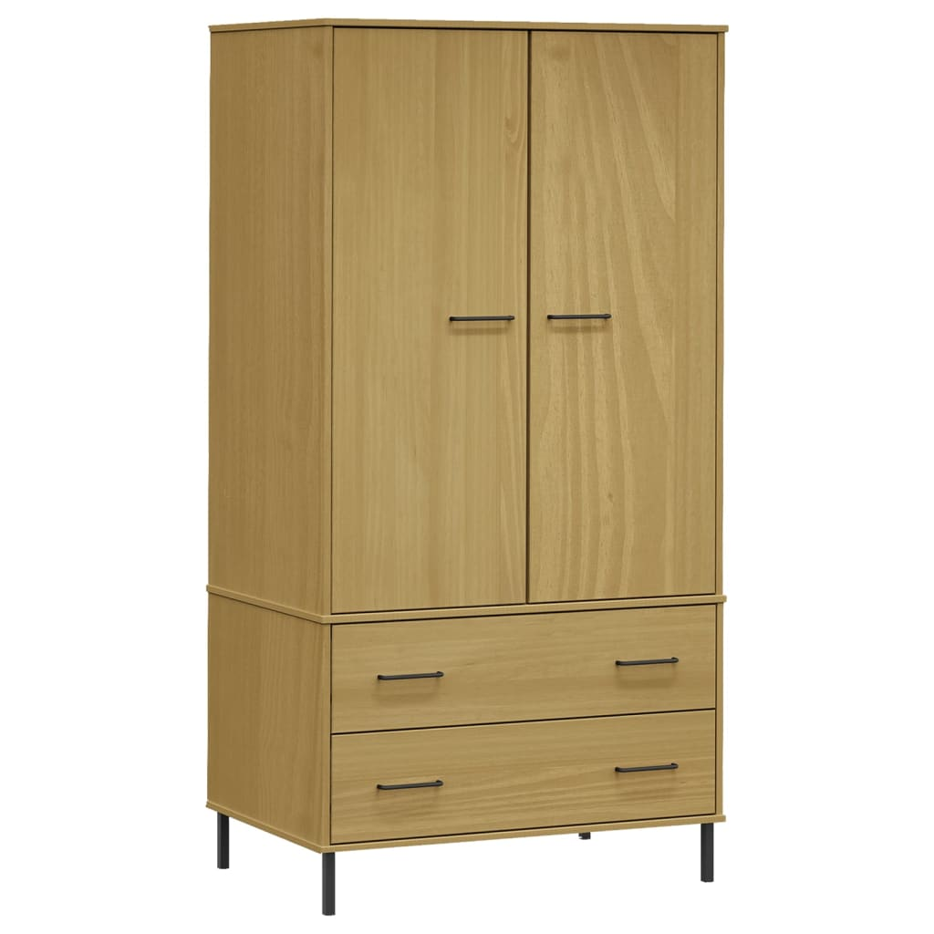 vidaXL Wardrobe with Metal Legs Brown 90x55x172.5 cm Solid Wood OSLO - Sudd