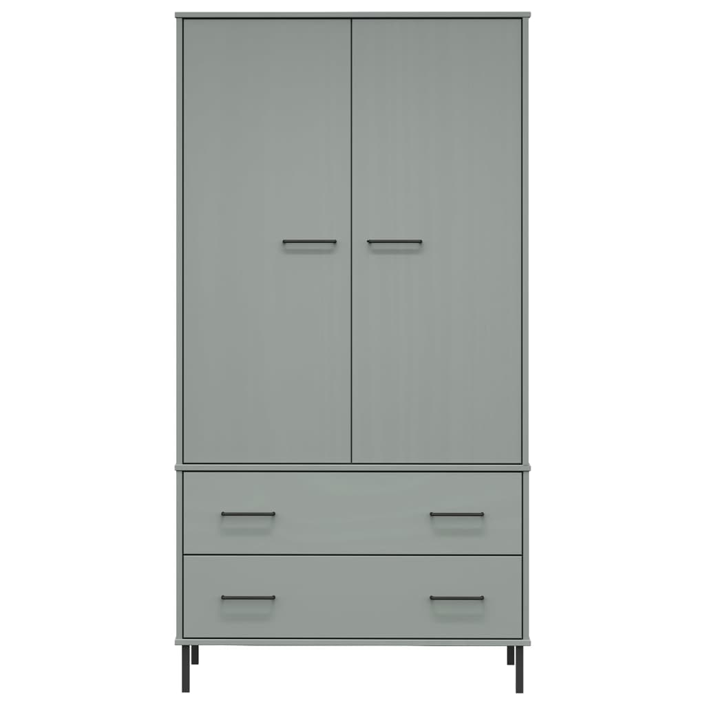 vidaXL Wardrobe with Metal Legs Grey 90x55x172.5 cm Solid Wood OSLO - Sudd