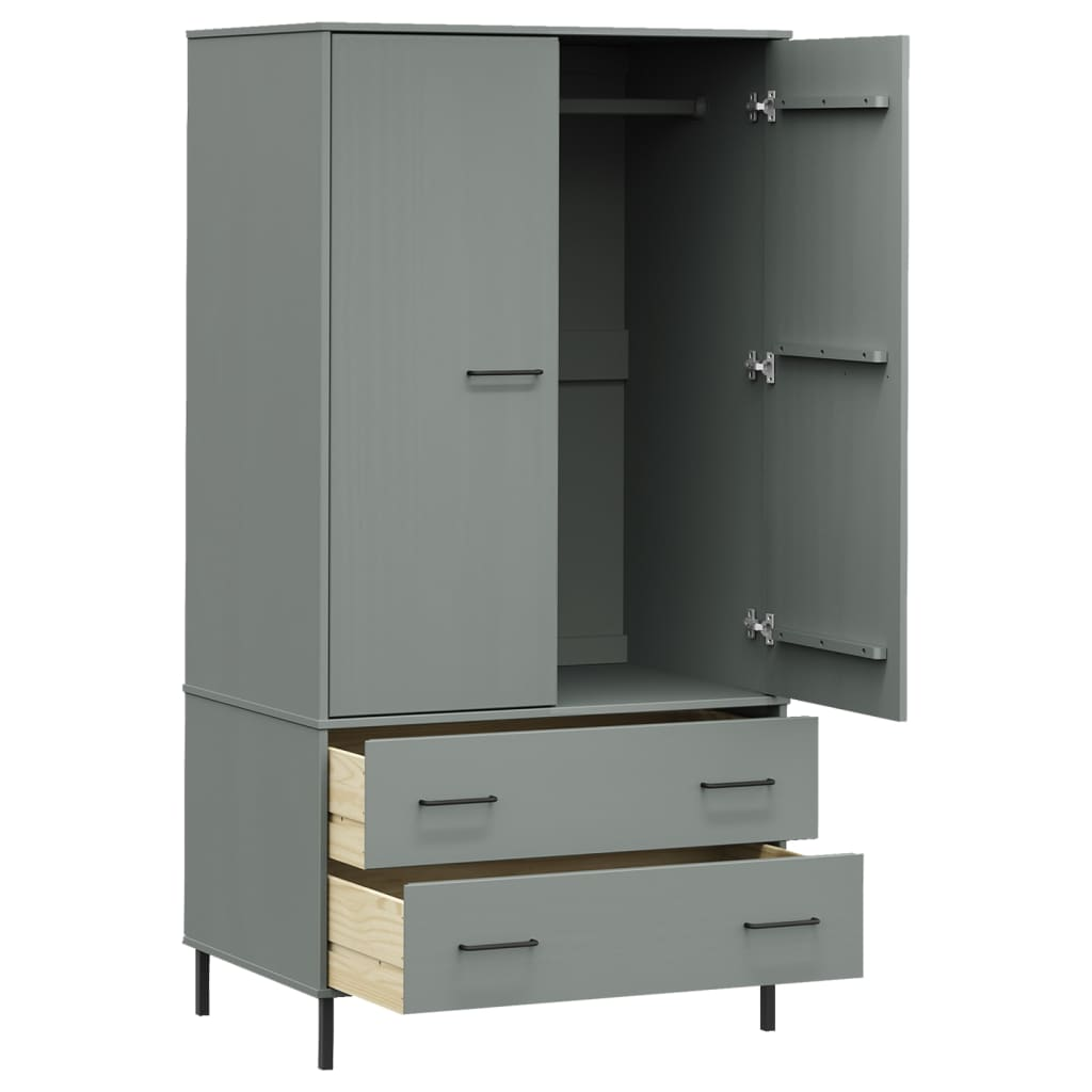 vidaXL Wardrobe with Metal Legs Grey 90x55x172.5 cm Solid Wood OSLO - Sudd